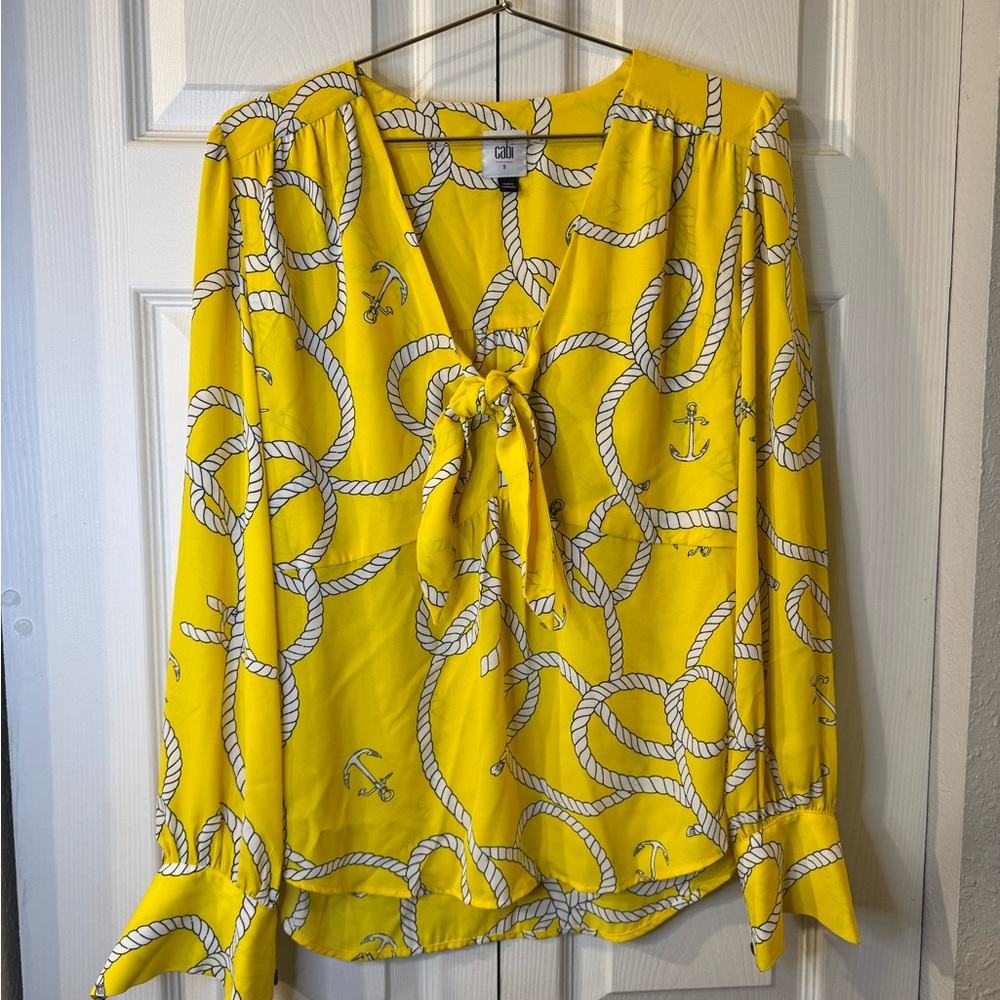 CAbi‎ Yellow Nautical Rope Tie-Neck Blouse
